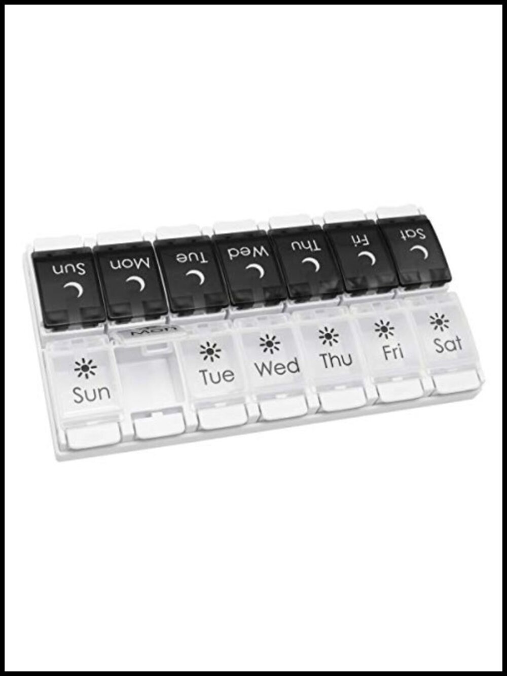 Weekly AM/PM Pill Organizer Large 14 Compartment Push-Button Travel Case